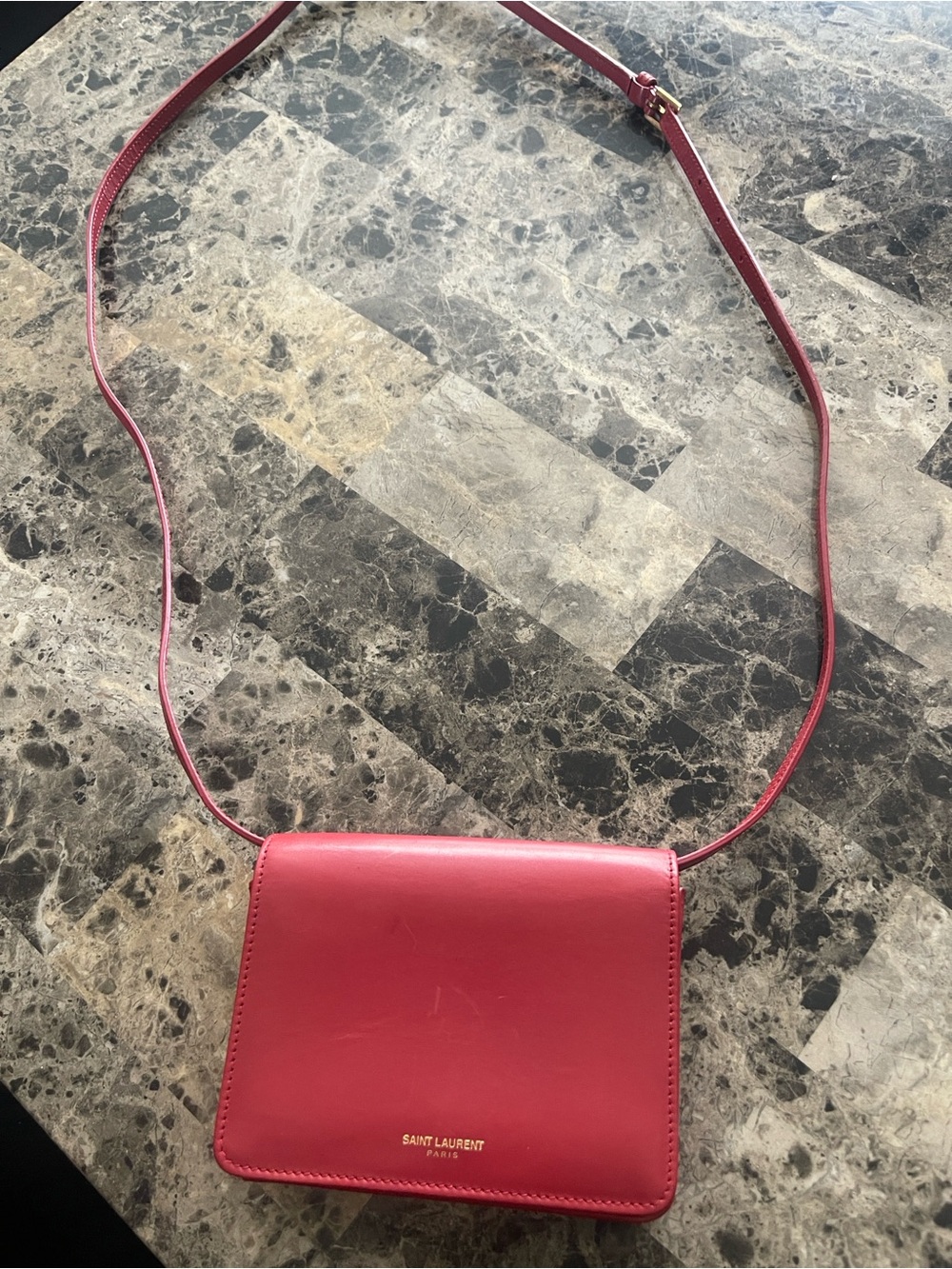 Saint Laurent Red Leather Compact Crossbody Bag - Picture 1 of 5